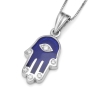 14K Gold and Blue Enamel Hamsa Pendant Necklace with Diamond Fingers and Evil Eye - 5