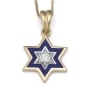 14K Gold and Blue Enamel Star of David Pendant Necklace with Diamond - Choice of Colors - 4