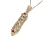 14K Gold and Ruby Stones Filigree Mezuzah Pendant Necklace - 1