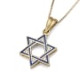 14K Gold Blue Enamel Star of David Diamond Pendant Necklace - Choice of Color - 11