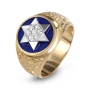 14K Gold & Blue Enamel Star of David Diamond Ring   - 4