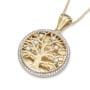 14K Gold Diamond-Studded Round Tree of Life Pendant Necklace - Large - 4