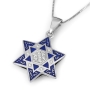 14K Gold Diamond Star of David Pendant Necklace with Blue Enamel - 4