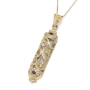 14K Gold Filigree Mezuzah Pendant with Sapphire and Lavender Stones - 1