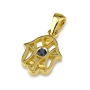 14K Gold Hamsa Pendant with Sapphire Stone - 1