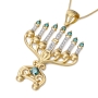 14K Gold Menorah White and Blue Diamond Necklace - 2