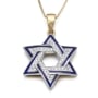 Two-Toned 14K Gold Star of David Pendant Necklace With Blue Enamel and White Diamonds - 4