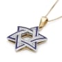 Two-Toned 14K Gold Star of David Pendant Necklace With Blue Enamel and White Diamonds - 5