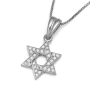 14K Gold Star of David Pendant Necklace with 30 Diamonds (Choice of Color) - 7