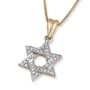 14K Gold Star of David Pendant Necklace with 30 Diamonds (Choice of Color) - 1