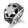14K White Gold Star of David Black & White Diamond Ring with Black Enamel - 3