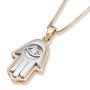 14K Yellow and  White Gold Layered Hamsa Pendant Necklace with Evil Eye Motif - 6