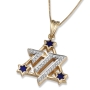 14K Yellow Gold & Blue Enamel Star of David Chai Diamond Pendant - 1
