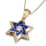 14K Yellow Gold & Blue Enamel Star of David Diamond Pendant  - 1