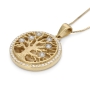 14K Yellow Gold Diamond-Studded Round Tree of Life Pendant  - 5