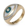 14K Yellow Gold Evil Eye Diamond Halo Ring with Turquoise & White Enamel - 3