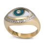 14K Yellow Gold Evil Eye Diamond Halo Ring with Turquoise & White Enamel - 2