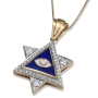 14K Yellow Gold Star of David & Evil Eye Diamond Pendant with Blue and White Enamel - Large - 1