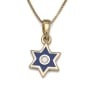 14K Yellow Gold Star of David Pendant Necklace with Blue Enamel and Diamond  - 4