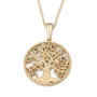 Round 14K Yellow Gold Tree of Life Pendant Necklace With Colorful Gemstones - 5