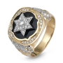 14K Yellow & White Gold Star of David Black Enamel Diamond Ring  - 1