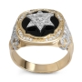 14K Yellow & White Gold Star of David Black Enamel Diamond Ring  - 2
