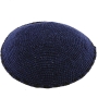 Knitted Navy Blue Kippah with Black-Blue Border - 1