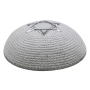Knitted and Embroidered Star of David Kippah - Silver - 2