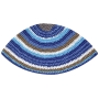 Crocheted Shades of Blue, Grey and White Frik Kippah - 1