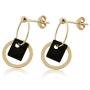 18K Yellow Gold Double Ring Earrings with Black Gemstones - 1