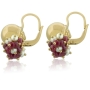 18K Yellow Gold Earrings with Pearl and Red Garnet Stones - 2
