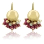 18K Yellow Gold Earrings with Pearl and Red Garnet Stones - 1