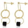 18K Yellow Gold Triple Ring Earrings with Black Gemstones - 2