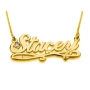 24K Gold Plated Silver Name Necklace in English with Swarovski Birthstone & Underline Scroll - (Victorian Script) - 1