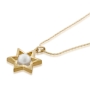 24K Gold Plated and Pearl Star of David Necklace - 2