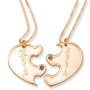 24K Rose Gold Couple's Split Love Heart Names Necklaces with Birthstones - 2