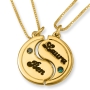 24K Yellow Gold Couple's Yin & Yang Names Necklaces with Birthstones - 1