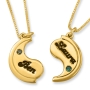24K Yellow Gold Couple's Yin & Yang Names Necklaces with Birthstones - 2