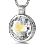 Sterling Silver and Large Cubic Zirconia Necklace Micro-Inscribed with 24K Gold Heart and "I Love You" in 120 Languages - 9
