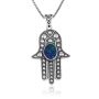 Sterling Silver and Eilat Stone Hamsa Necklace With Bubble Design - 1