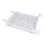Embroidered Challah Basket with Glass Plate – White with Silver Pomegranates - 1