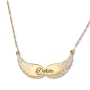 14K Gold and Diamond Angel's Wings Name Necklace - 2