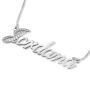 14K White Gold Name Necklace (Hebrew/English) With Diamond Studded First Letter - 2