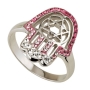 925 Sterling Silver and Rhodium-Plated Hamsa Ring With Crystal Stones (Variety of Colors) - 3