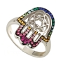 925 Sterling Silver and Rhodium-Plated Hamsa Ring With Crystal Stones (Variety of Colors) - 4
