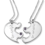 925 Sterling Silver Couple's Split Love Heart Names Necklaces with Birthstones - 7