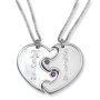 925 Sterling Silver Couple's Split Love Heart Names Necklaces with Birthstones - 5