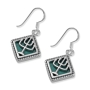925 Sterling Silver Diamond-Shaped Menorah Earrings with Eilat Stone - 1