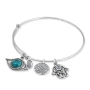 925 Sterling Silver Hamsa & Evil Eye Bracelet with Turquoise and Blue Topaz Stones - 2