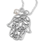 925 Sterling Silver Hamsa Necklace with Fresh Water Pearl - 3